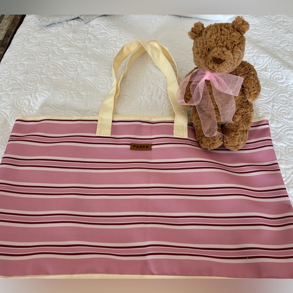 Parke VALENTINES Pink and Cream Striped Tote